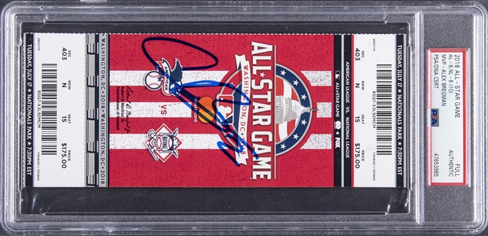2018 Alex Bregman Signed MLB All Star Game Full Ticket From Bregmans All Star MVP Performance - PSA Authentic, PSA/DNA Authentic